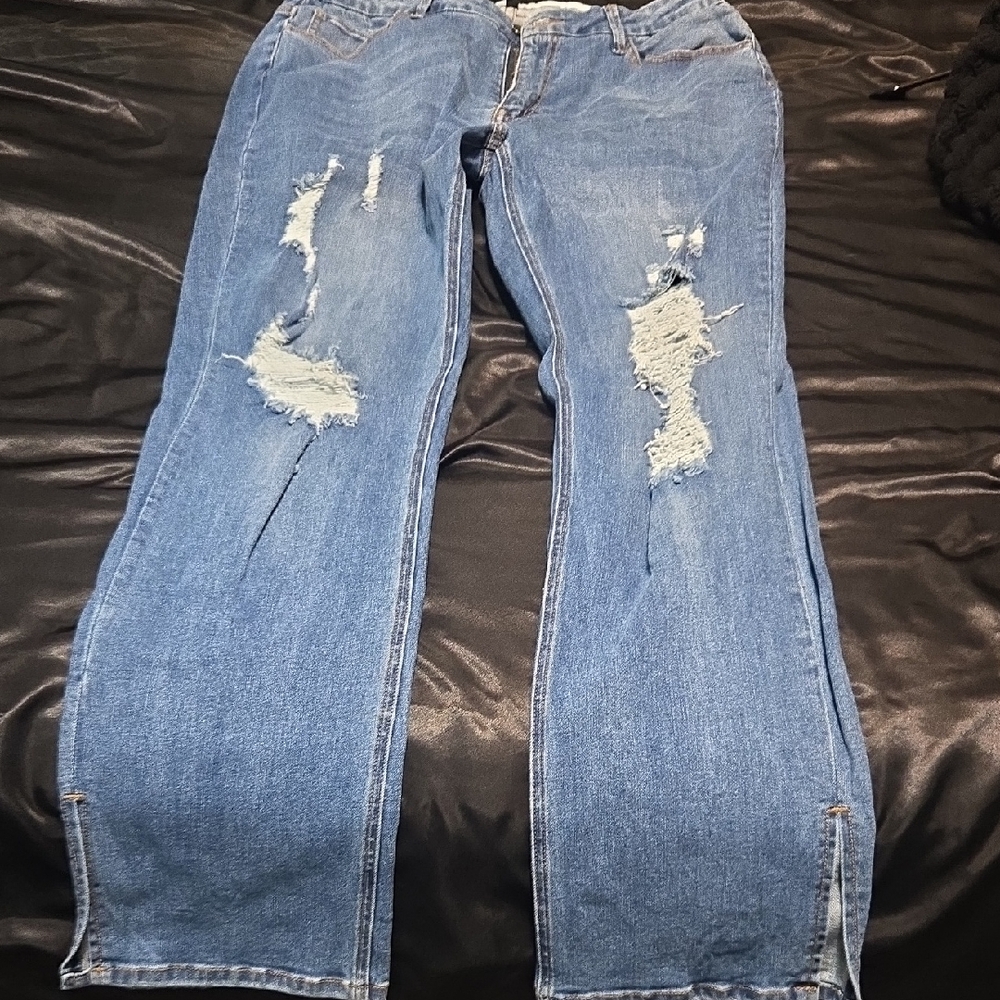 Fashion Nova Distressed Straight Leg Blue Jeans